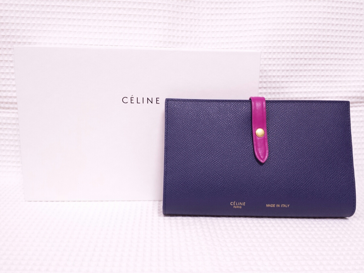 CELINE セリーヌ ストラップロングウォレット 長財布 ネイビー×ピンク 