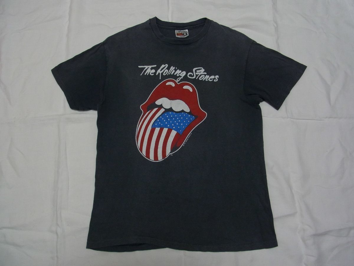 ☆ 80s USA製 ビンテージ The Rolling Stones ローリング・ストーンズ 1981 ツアー Tシャツ sizeL 黒 ☆古着 ロック バンド ヘインズ 70s
