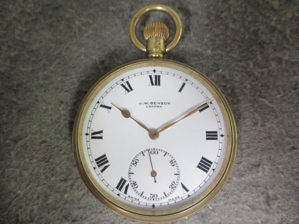 3625☆J.W. BENSON 懐中時計 手巻き 9/375刻印 約75.3g アクセサリー
