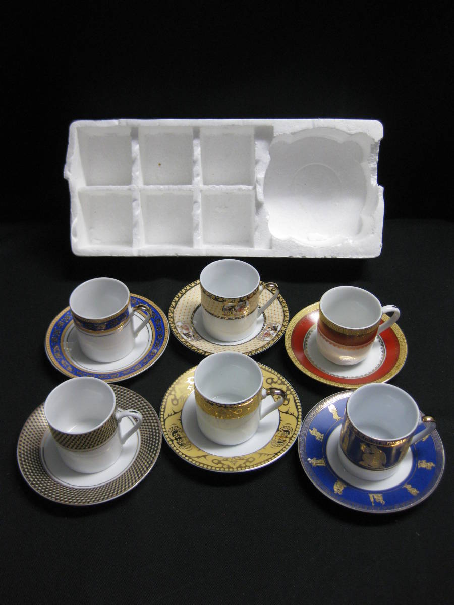 デミタス カップ＆ソーサー 6客 総柄違/金彩/未使用/コーヒーカップ/箱 イタミ有_3