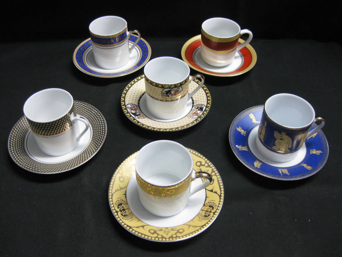 デミタス カップ＆ソーサー 6客 総柄違/金彩/未使用/コーヒーカップ/箱 イタミ有_4