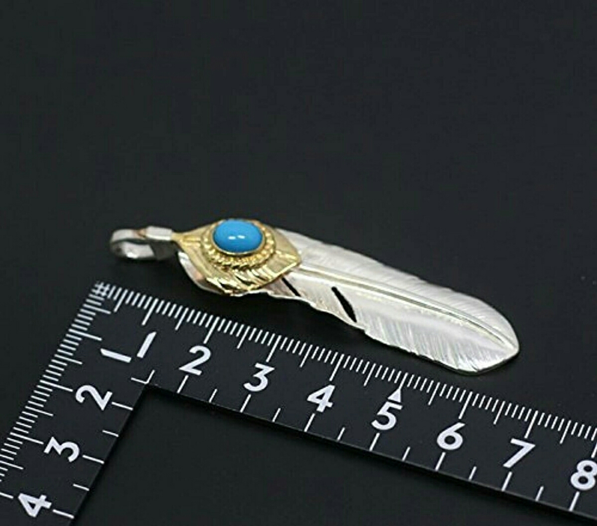 シルバー925特大金縄ターコイズフェザー 上金ハートフェザーネックレス