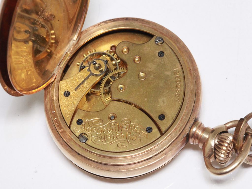 可動品 ウォルサム A.W.W.Co. WALTHAM MASS 手巻き 懐中時計 チェーン