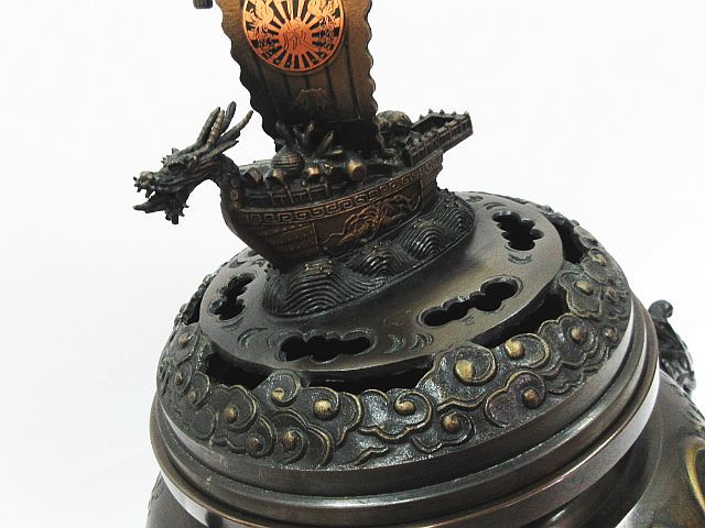 吉秀作 銅製 平成七福神 大型香炉 黄銅製 漆仕上げ 高さ約30cm 重