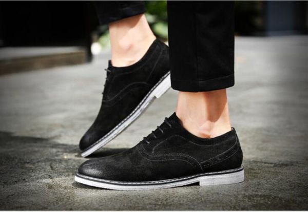 | 奈良の靴 サドル・オックスフォード 0 \u2013 ROCKBROSJP 【26.5cm】JL6663 新品・豚革スエード　コンフォート　サドル　レースアップ　通気性良い デッキシューズ　ビジネスシューズ