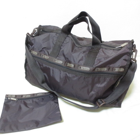I173　未使用　LeSportsac　レスポートサック　ブラウン　ボストンバッグ　無地　シンプル　旅行　茶　