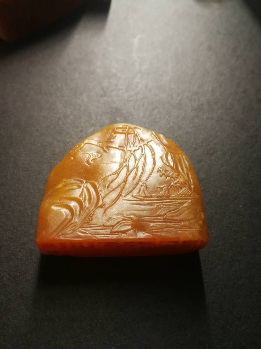 篆刻】古印材 田黄石 古い 稀少 拓本 金石 中国美術 印材 印鑑 印章 