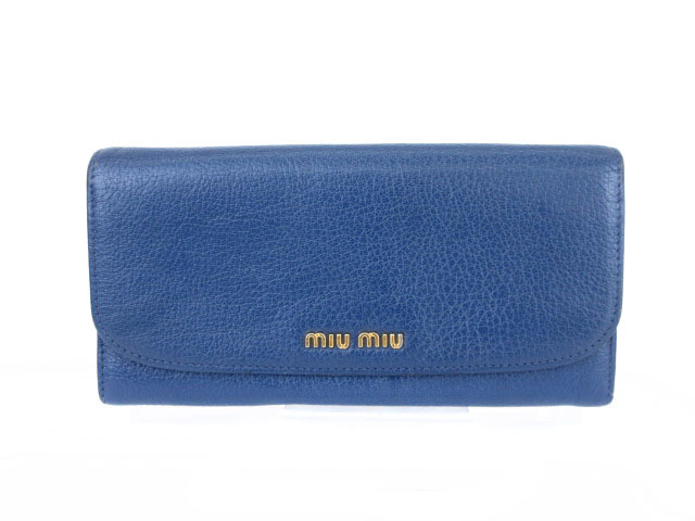 ミュウミュウ miumiu マドラス 長財布 二つ折り ロゴ 青 ブルー /mm