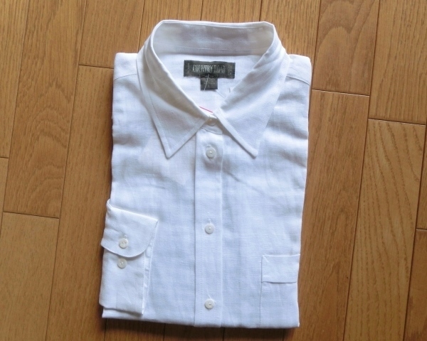 311新品札付★高級 麻100 カントリーロードCOUNTRY ROAD★定価23000円 長袖 シャツ 白 無地 L
