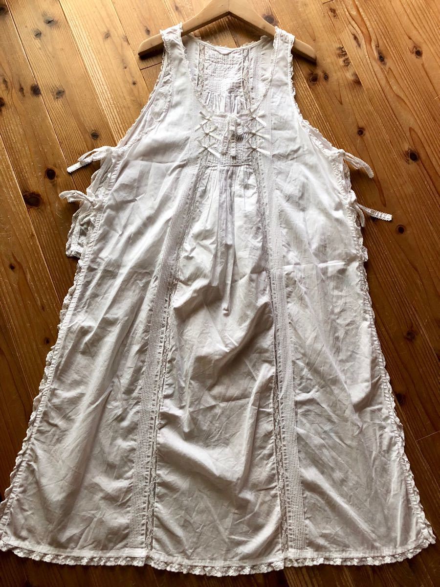 新品 ピンクハウス 綿ローン☆細リボン付き ロング丈ダブリエ エプロン