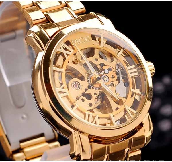 オールゴールド 自動巻き 腕時計 メンズウォッチ ステンレスベルト 金