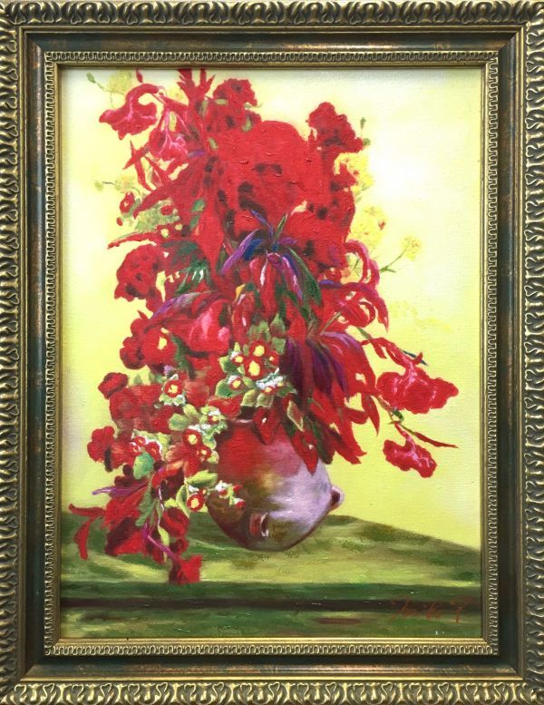 超激得 油絵 静物画 赤い花束と紫の花瓶 Mila.P作 １点物 華やか 明るい インテリア おしゃれ 玄関 D8-Z1506(静物画)｜売買されたオークション情報、yahooの商品情報をアーカイブ公開 - オークファン 静物画