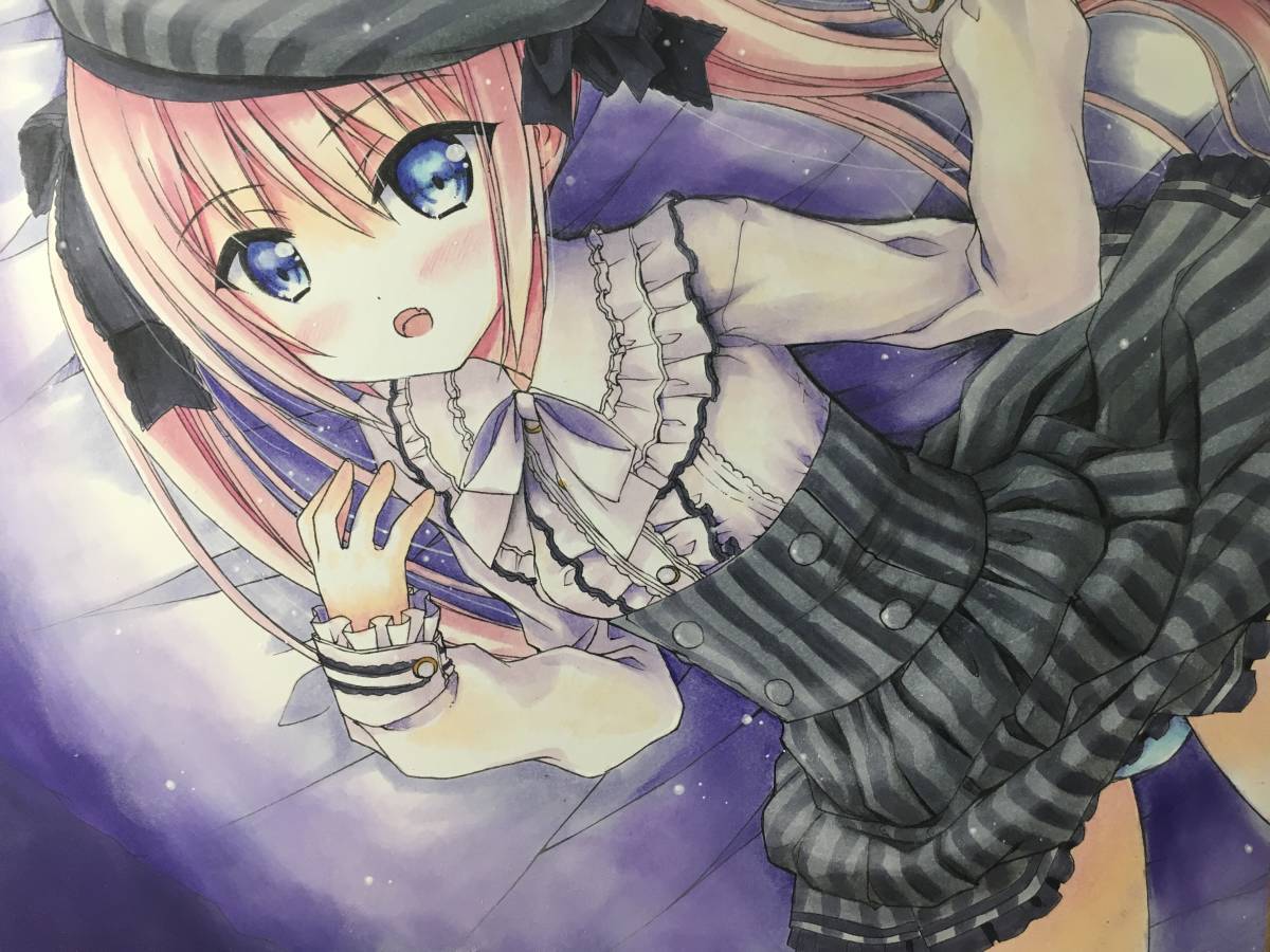 色紙手描きイラスト/『服が破けちゃった⋯、！』/黒髪女の子 手描きイラスト オリジナル ゴスロリ服の女の子 色紙イラスト(手描き