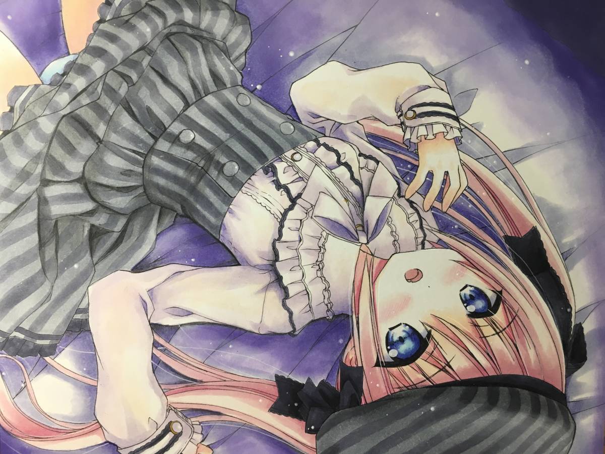 手描きイラスト オリジナル ゴスロリ服の女の子 色紙イラスト(手描き