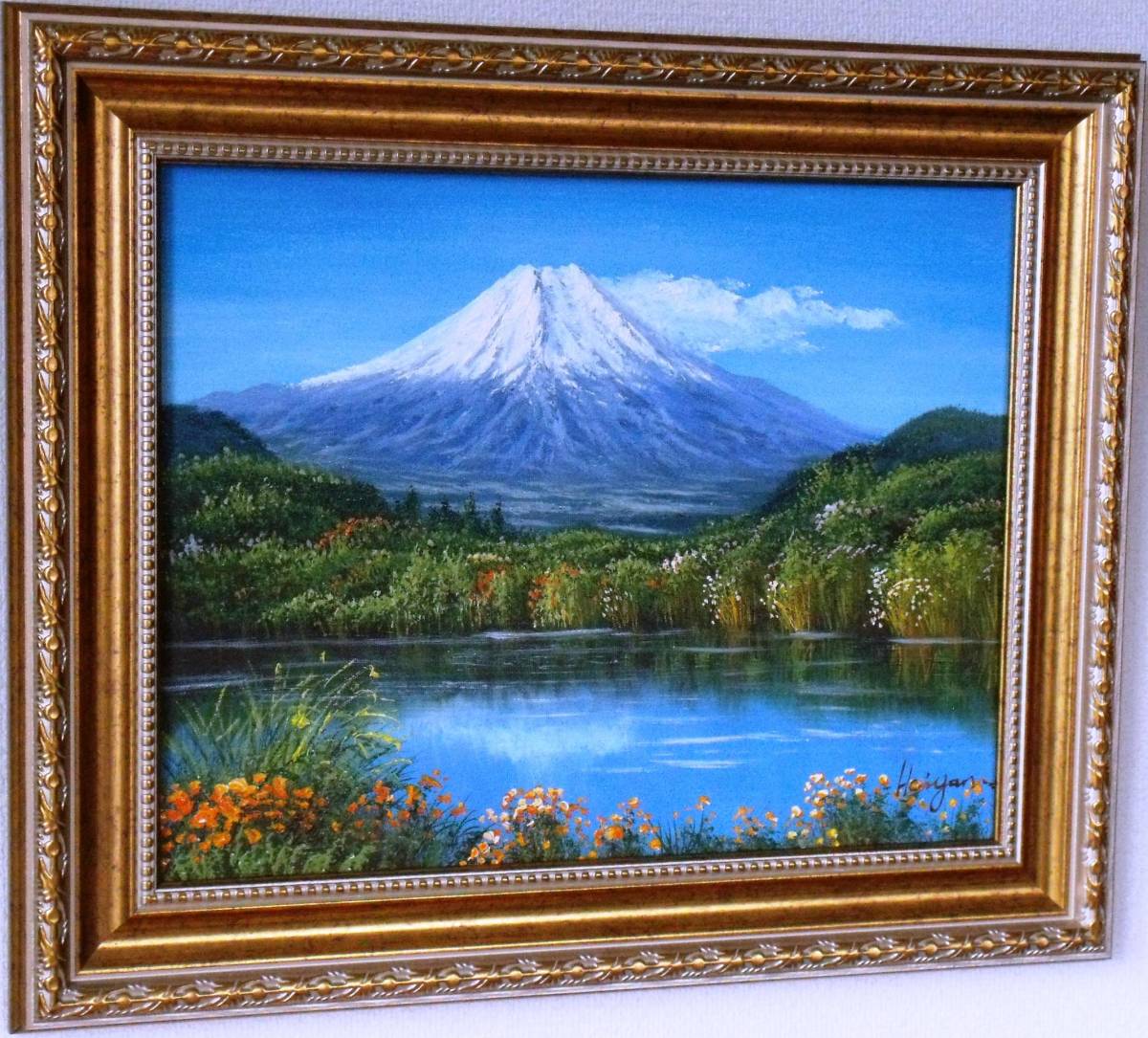 富士山絵画 油絵 油彩画 紅葉忍野からの富士山 WG96 F6 この機会に