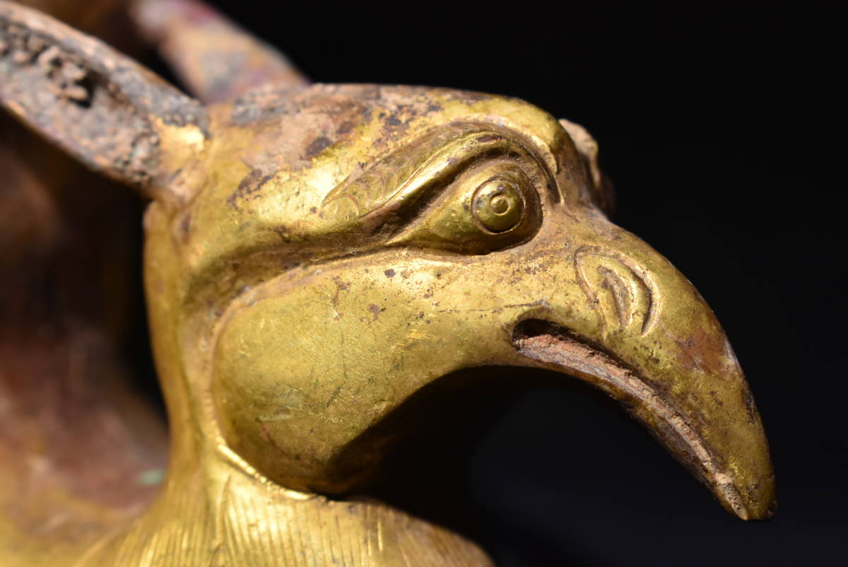 古唐物 発掘品 銅製 真金鍍霊獣 鳳尊 爵 角杯 酒