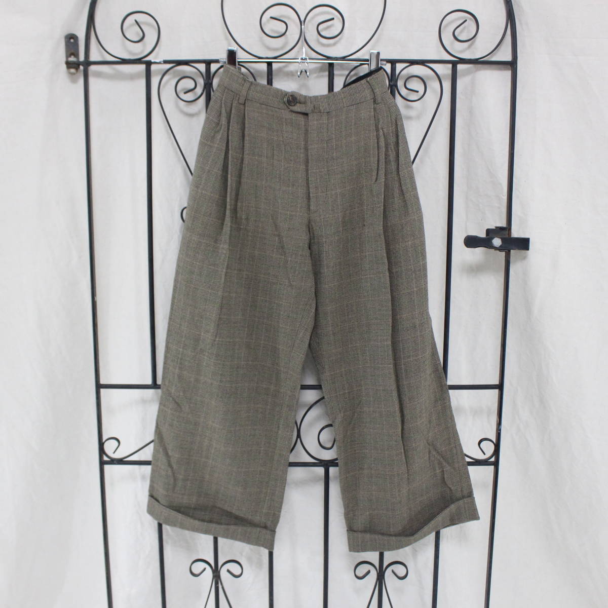 DRIES VAN NOTEN WOOL CHECK PATTERNED WIDE PANTS MADE IN BELGIUM
