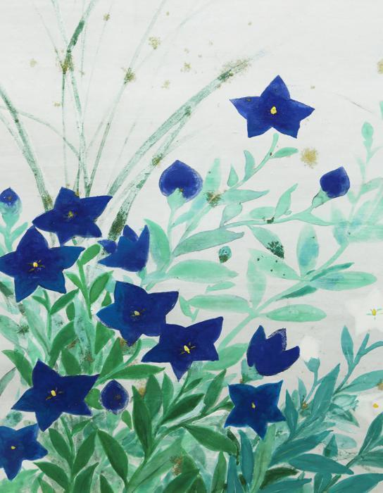 WISH】高頭信子 「桔梗」8号 日本画 質感溢れる作品 青花 ◯元青龍社々