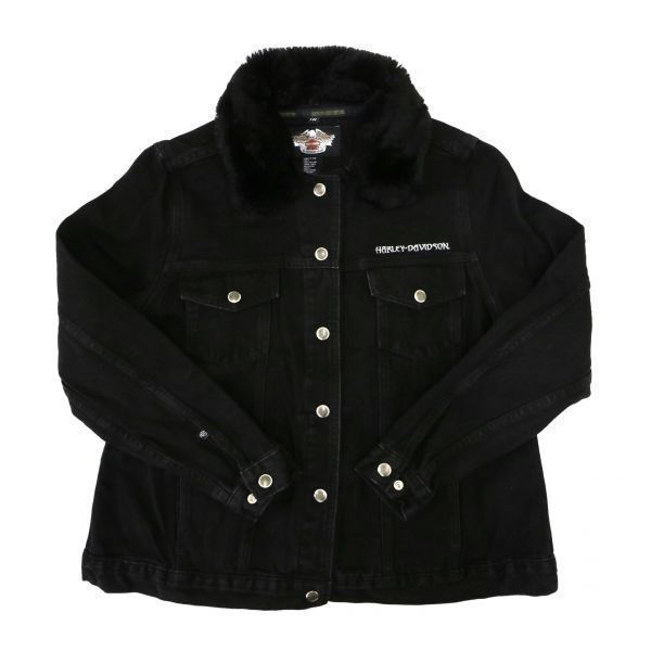 HARLEY-DAVIDSON ハーレーダビッドソン 襟ボア デニムジャケット 黒 (レディース 1W) 1円スタート 最落なし D9417