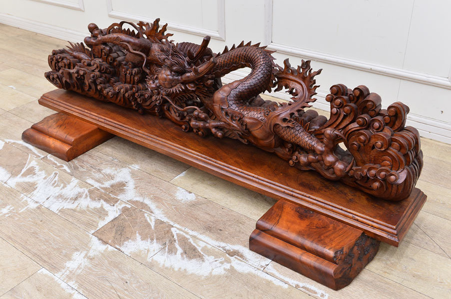 OKB14 新品展示品 特大 大型 幅142.5㎝ 木彫り 一本物 一刀彫 龍 竜