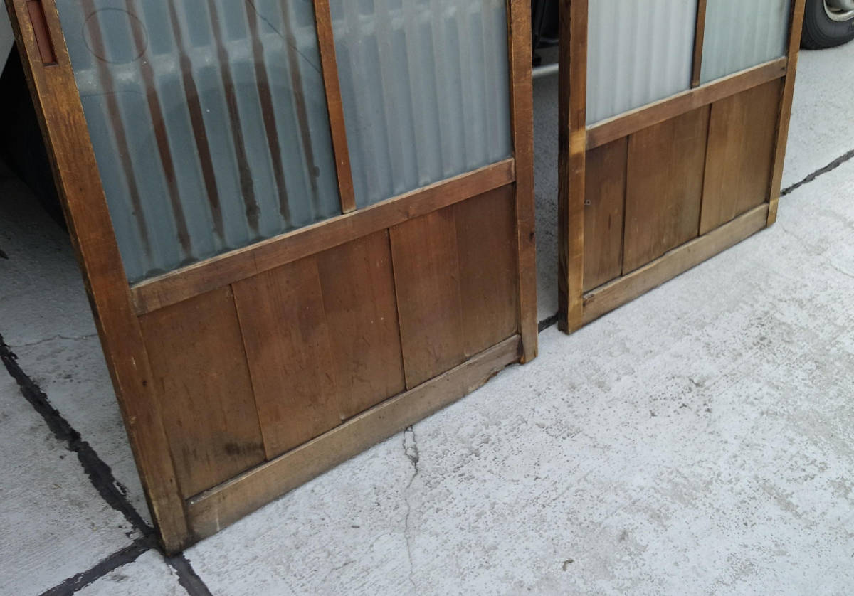 格子戸 2枚 引き戸 木製格子戸 木製建具 引違い戸 窓格子戸 千本 古 