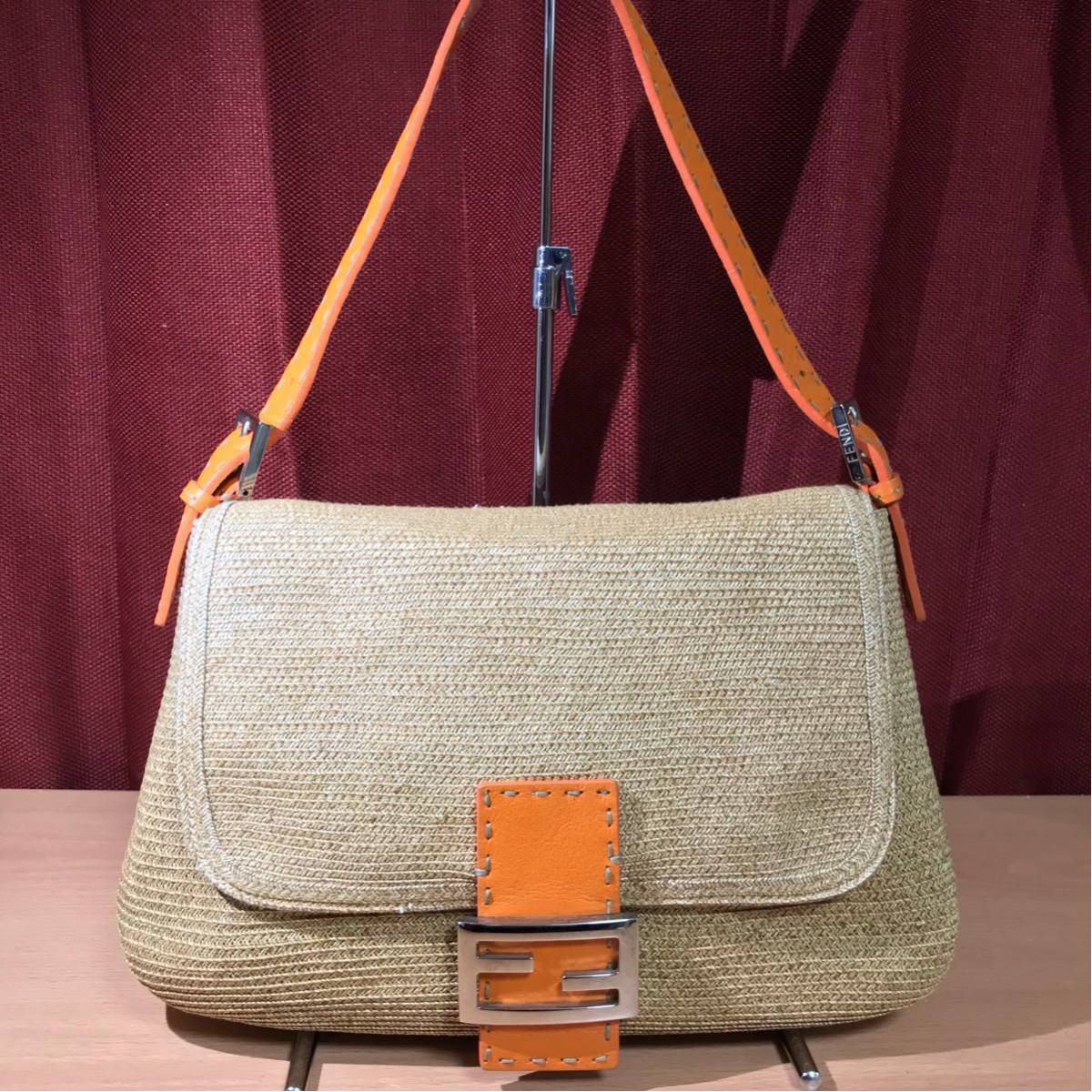 FENDI ハンドバック 超美品 FENDI フェンディ ストロー素材 マンマバケット バッグ 【公式