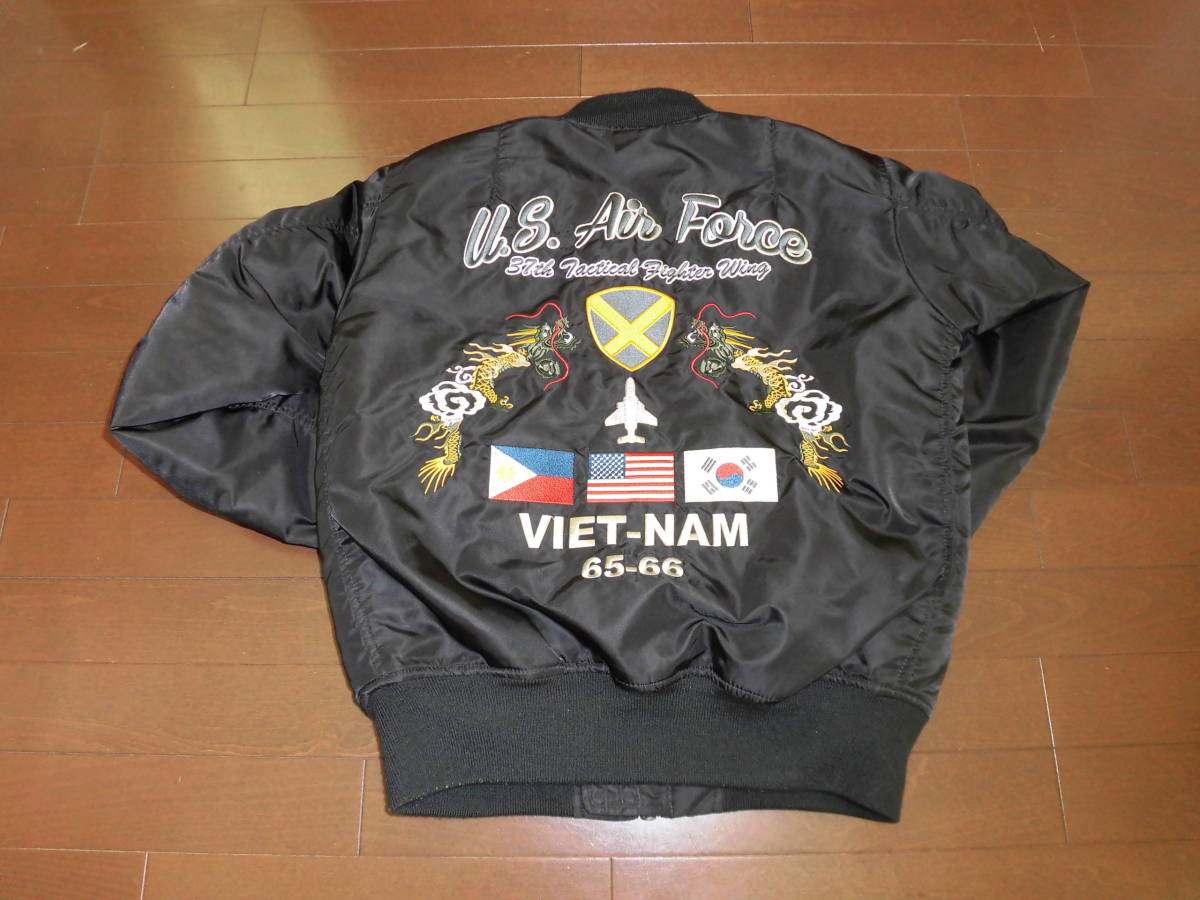 ☆値下げ！AVIREX MA-1「第37戦術戦闘航空団」黒sizeL総刺繍美品格安！