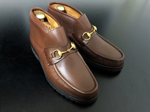 超激得，超激得，HOT 使用数回 グッチ 40E GUCCI ホースビットハイカット 定番 コマンドソール 茶 2671(男性用)｜売買されたオークション情報、yahooの商品情報をアーカイブ公開 - オークファン 靴
