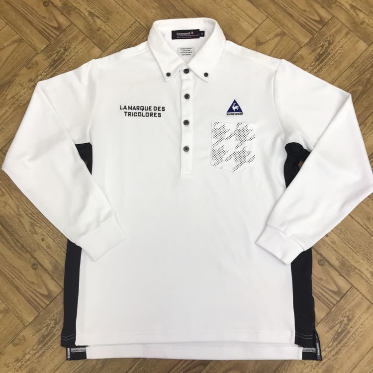 【美品】le coq sportif GOLF COLLECTION ルコック ゴルフコレクション M ホワイト 長袖ポロシャツ メンズ 紳士 ゴルフウェア 