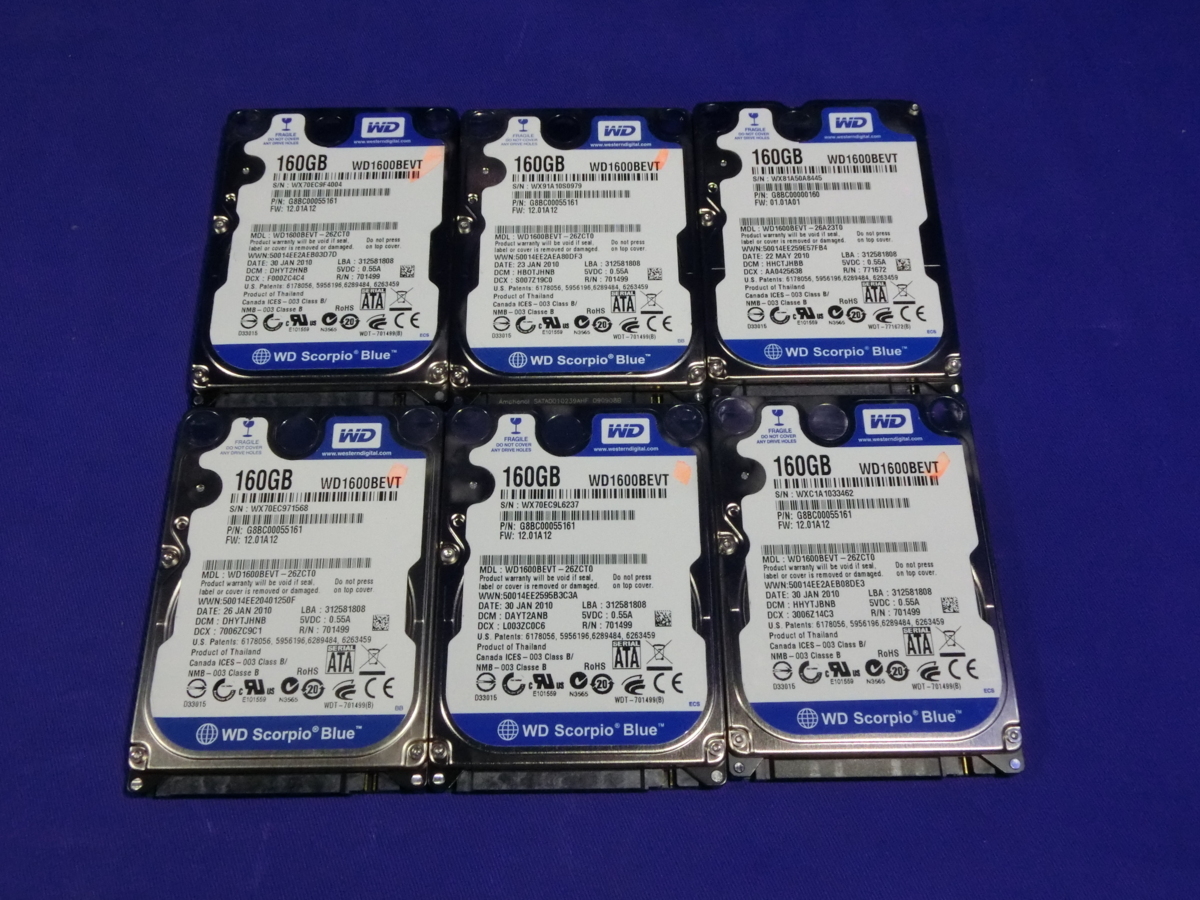 お買い得，100%新品 WesternDigital 2.5インチHDD/SATA/160GB/6台 