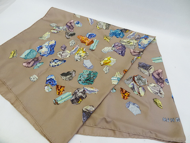 HERMES エルメス 大判 シルク スカーフ 鉱物柄 ブラウン MINERAUX 中古