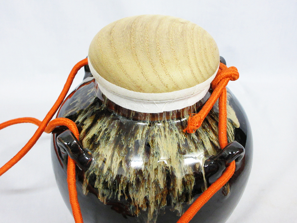 桶谷丁一作 飾壺 天目釉 茶壺 絹紐 口切茶事 美術品・アンティーク