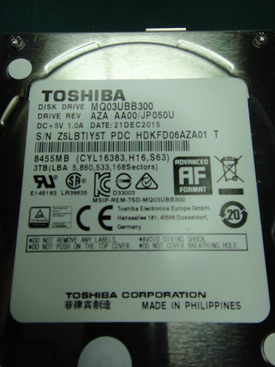 東芝 MQ03UBB300 2.5インチHDD 3TB USB3.0接続 中古です 【公式通販】