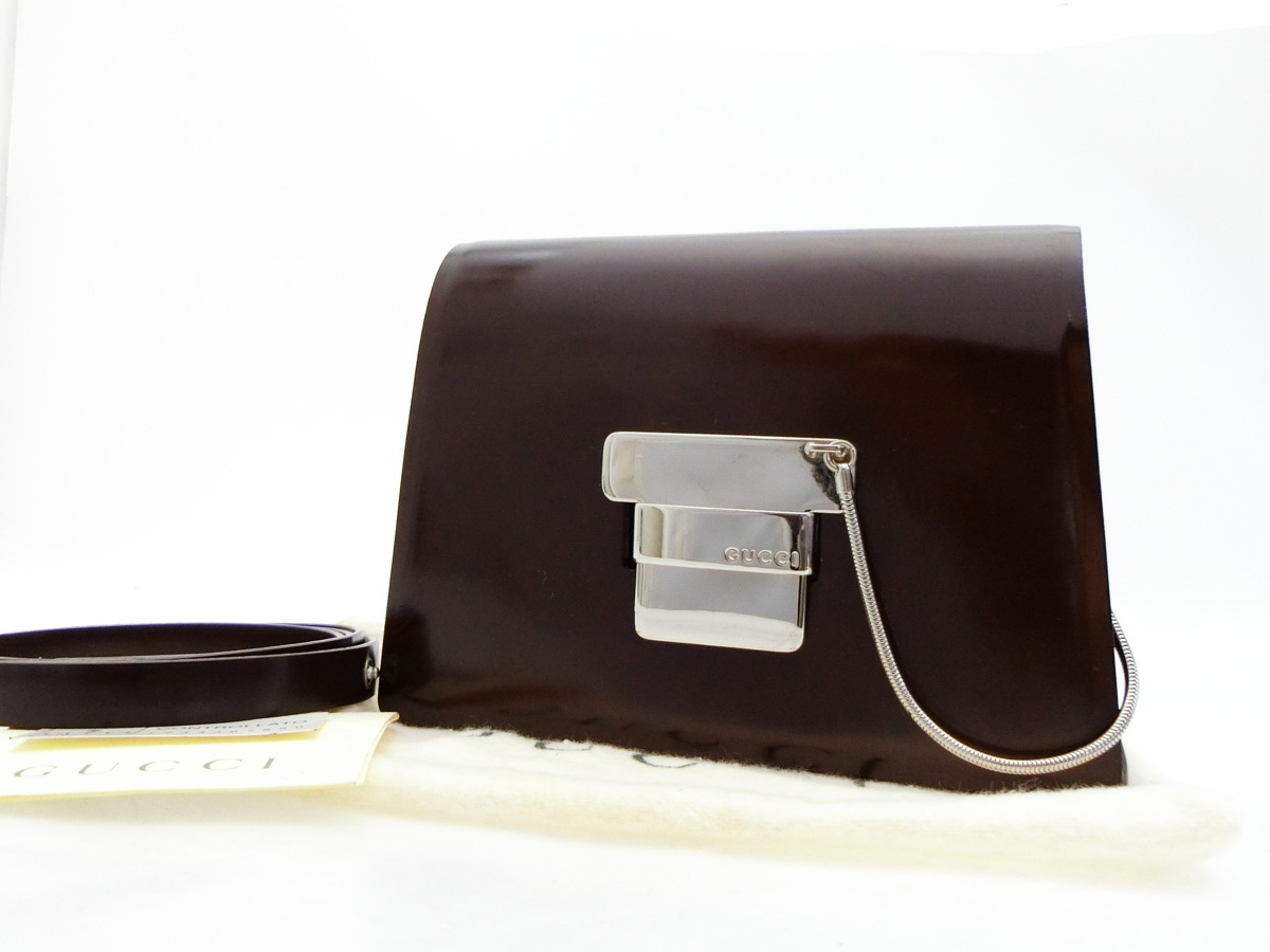 ◇Y9609 GUCCI グッチ ロゴ 金具 2WAY レザー ショルダー クラッチ