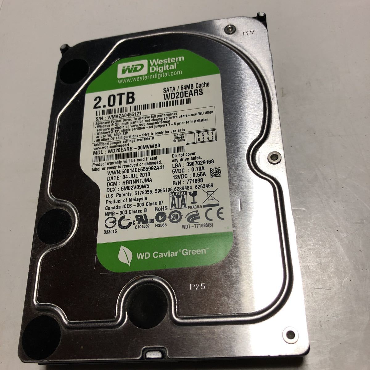 HDD 2個 23,390時間 23,321時間 6TBx2個 Western Digital WD60EZAZ 