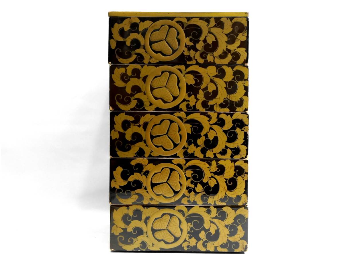 三つ葉葵 家紋 重箱 漆 蒔絵 徳川 時代 五段重ね 骨董 Yahoo