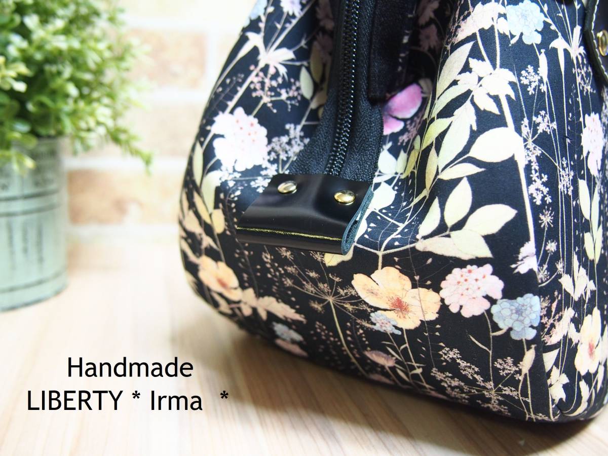 Handmade LIBERTY ★ Irma イルマ ブラック＆ピンク ★ タナローン生地 ワイヤー3wayあおりバッグ♪ 