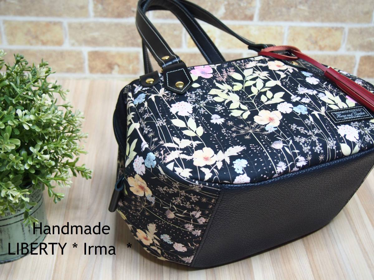 Handmade LIBERTY ★ Irma イルマ ブラック＆ピンク ★ タナローン生地 ワイヤー3wayあおりバッグ♪ 
