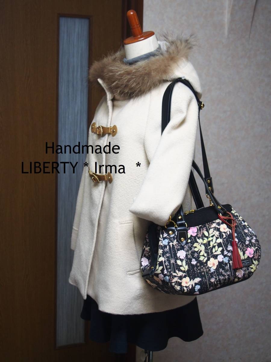 Handmade LIBERTY ★ Irma イルマ ブラック＆ピンク ★ タナローン生地 ワイヤー3wayあおりバッグ♪ 