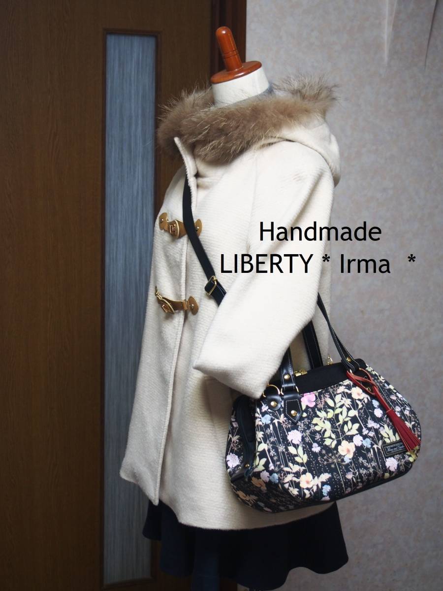Handmade LIBERTY ★ Irma イルマ ブラック＆ピンク ★ タナローン生地 ワイヤー3wayあおりバッグ♪ 