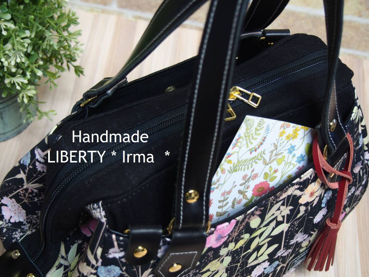 Handmade LIBERTY ★ Irma イルマ ブラック＆ピンク ★ タナローン生地 ワイヤー3wayあおりバッグ♪ 