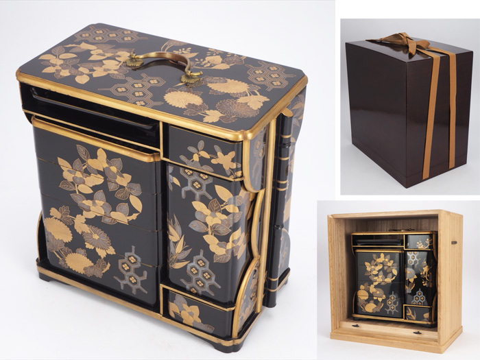 夢工房】時代 蒔絵 御花見提重 江戸時代 二重箱入 KE86 【公式通販】