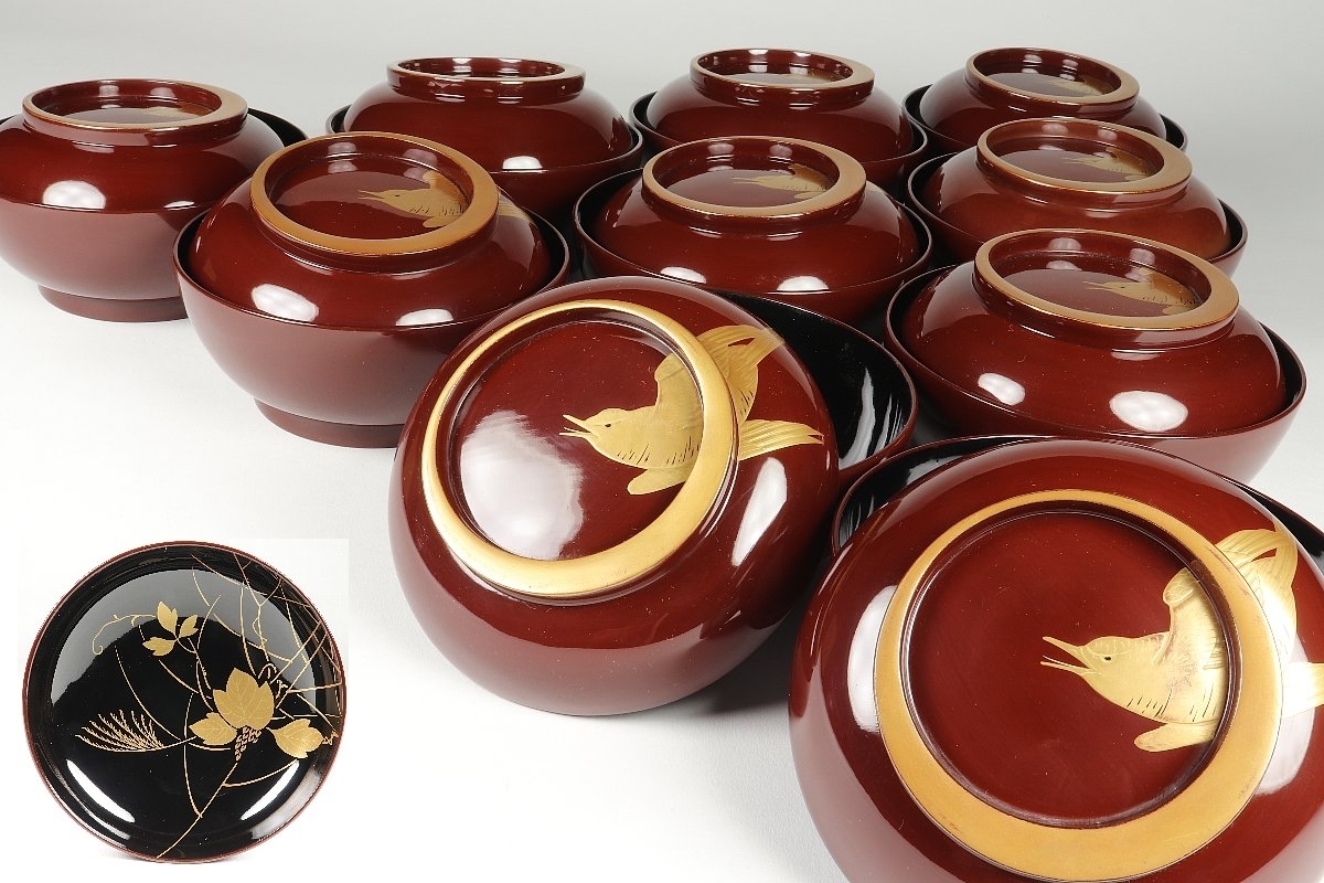 高品質，大得価 URA 極上/輪島塗金蒔絵花鳥文菓子椀10客 検 骨董/漆器/食器/煎茶道具/煎茶器/茶道具/茶器/蓋物/汁椀/3-19(椀)｜売買されたオークション情報、yahooの商品情報をアーカイブ公開 - オークファン 椀