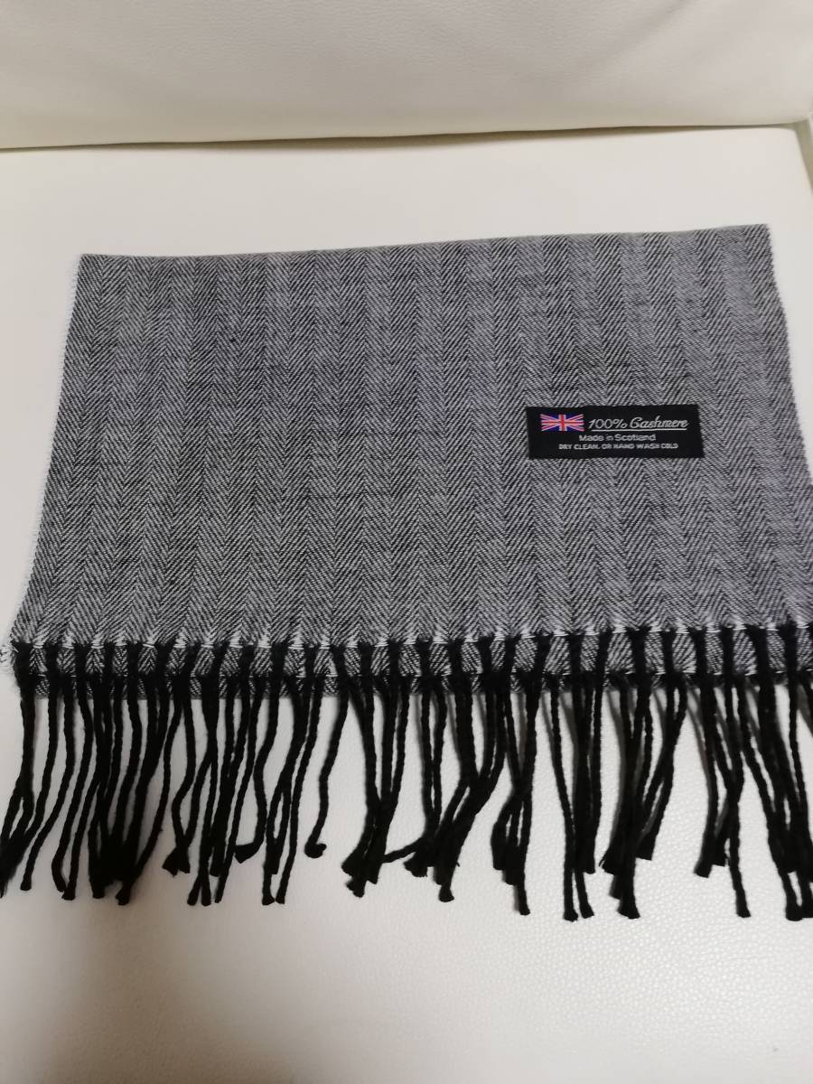新品・送料210円】グレー カシミヤ 100% マフラー スコットランド製