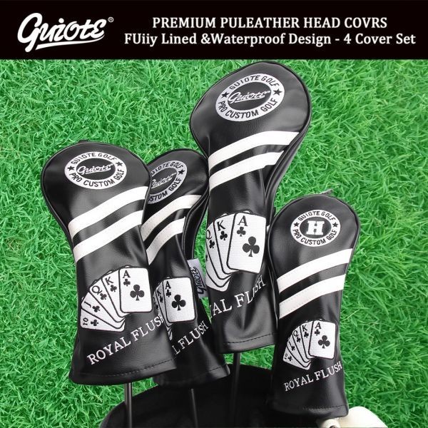SALE，大人気 送無 個性的 刺繍入 GUIOTE HeadCover 刺繍 ゴルフヘッドカバー 4点セット ROYAL FLUSH Black HC22(ウッド用)｜売買されたオークション情報、yahooの商品情報をアーカイブ公開 - オークファン ヘッドカバー