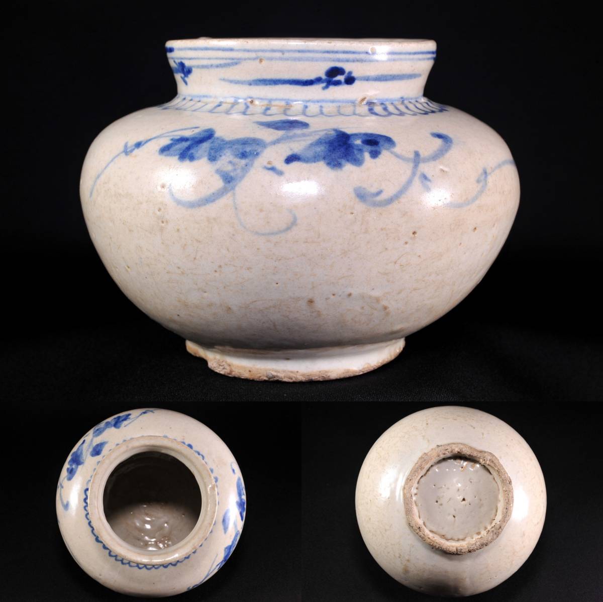 李朝 染付花文(薔薇)壷 李朝 染付 壷 18世紀頃