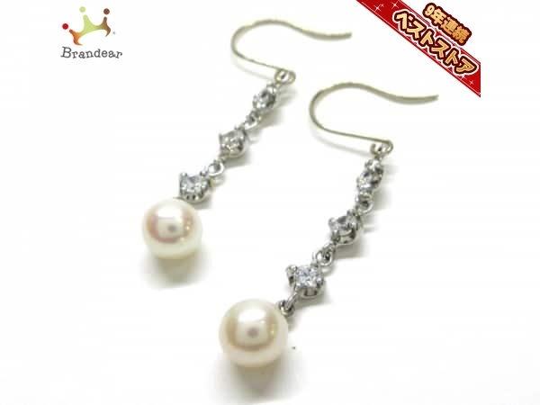 ノーブランド アクセサリー（耳） ピアス K14WG×ダイヤモンド×パール 総重量1.7g 美品