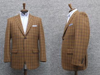 【新品】秋冬物　アダルトジャケット　★厳選素材★毛100％　尾州産生地使用　茶系格子　ベーシック2釦ジャケット　AJ830-1 ★AB 7