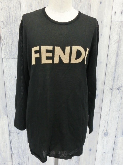 1円~美品 FENDI フェンディ ロゴ 透けニット 長袖 ブラック 1円~美品 FENDI フェンディ ロゴ 透けニット 長袖 ブラック