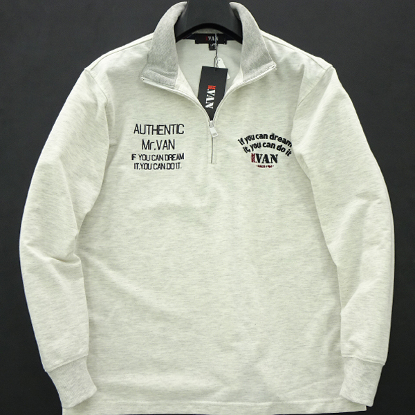 新品 ミスターヴァン 刺繍プリントハーフジップ長袖カットソーＭ★I48073 MR.VAN トップス メンズ ロングTシャツ 石津謙介 ワッペン装飾
